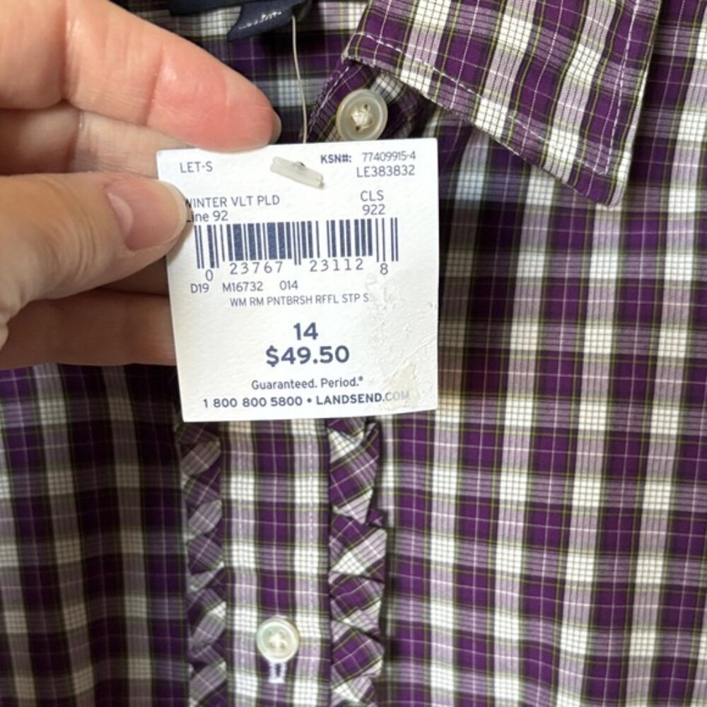 NWT Lands' End Purple Plaid Women's Blouse